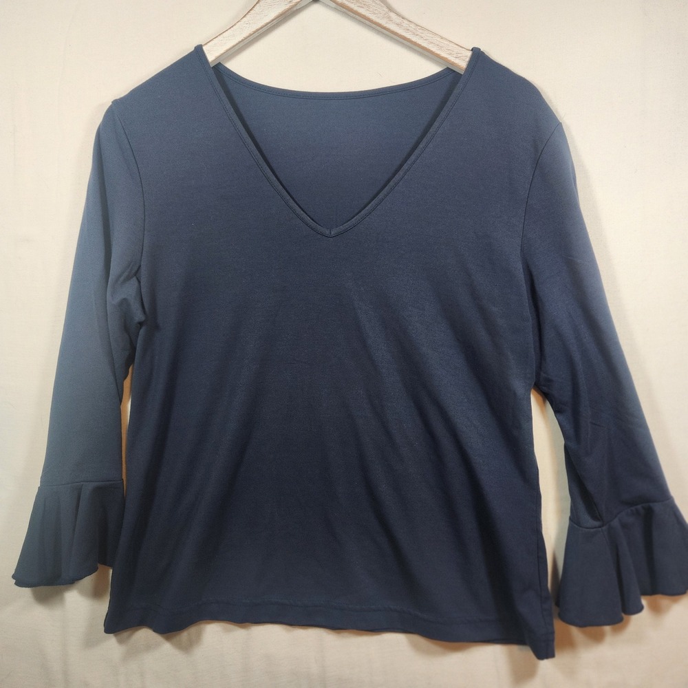 Weekenders Navy Blue V-Neck Ruffle Bell Sleeve Top Medium Canada y2k like new